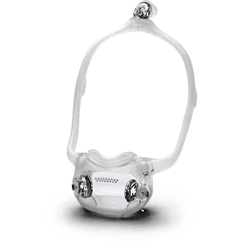 Front view of the DreamWear Full Face mask, showing the hollow frame, crown tube outlet and Medium cushion