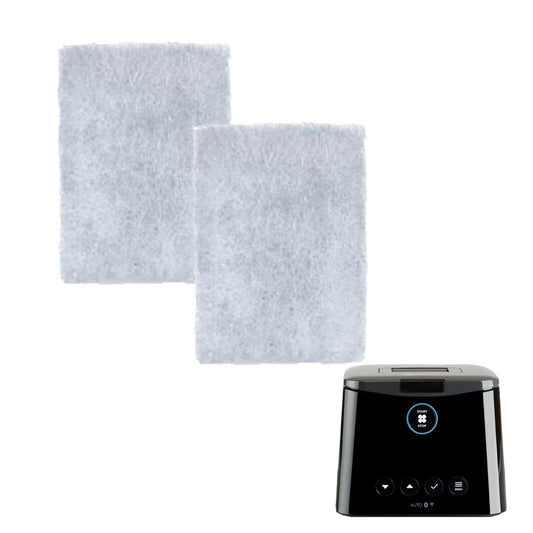 Two Fisher and Paykel SleepStyle air filters shown with the SleepStyle machine for scale