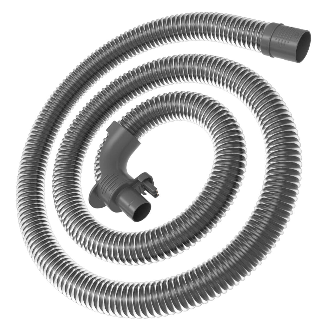 F&P SleepStyle ThermoSmart breathing tube coiled, product view with the elbow and 22 mm mask cuff visible