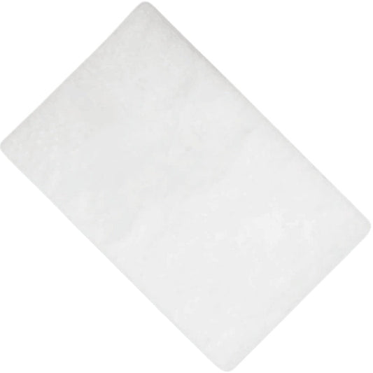 A flat white hypoallergenic CPAP filter pad shown from the reverse side on white