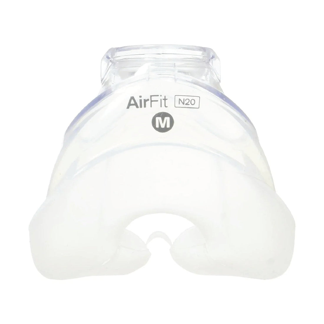 Front view of the ResMed AirFit N20 Medium nasal cushion, with the AirFit N20 name and M size printed