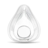 Front view of the ResMed AirFit F20 silicone full face cushion on its own, with the round frame opening at the center