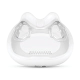 Front view of the ResMed AirFit F30i silicone cushion in Medium, with the side frame connectors and vent holes