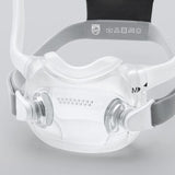 Close-up of the DreamWear Full Face cushion with the exhalation vent, magnetic clips and single rear strap