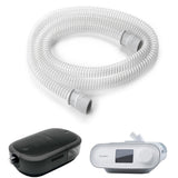 Philips DreamStation 15 mm standard tube coiled on white beside DreamStation machine renders for fit reference