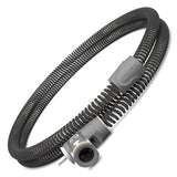 ResMed ClimateLineAir Oxy heated tube coiled, angled view with the capped oxygen connector visible at the cuff