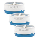 Three HumidX cartridges stacked in a row, each with the blue ring that marks the standard version