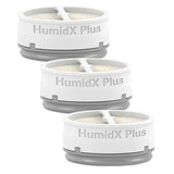 Three HumidX Plus cartridges stacked in a row, each carrying the gray ring of the Plus version