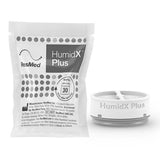 Sealed HumidX Plus sachet beside a loose cartridge, the thirty day symbol printed on the pack