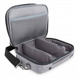 ResMed AirMini premium carry bag open flat, showing the divided grey interior and the shoulder strap