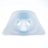 Front facing view of the Brevida AirPillow seal, showing both nostril openings and its pale blue tint