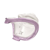 Angled view of the AirFit P10 Extra Small pillows cushion, showing the lilac tinted key ring marked XS and R