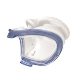 Angled view of the AirFit P10 Large pillows cushion, showing the blue tinted key ring marked L and R