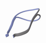 ResMed QuickFit headgear in the standard blue and grey, folded to show the split back straps