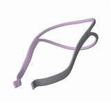 ResMed QuickFit headgear in the for Her pink and grey, folded to show the split back straps