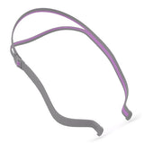 ResMed QuickFit headgear in the for Her pink and grey, opened out to its full width