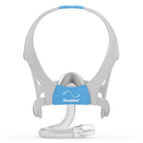 ResMed AirTouch N20 Nasal CPAP Mask rear view showing plush headgear with blue accents and Flexi-Tube