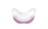 Front view of the AirFit N30 cradle cushion with a purple tinted base, the color ResMed uses for Small Wide