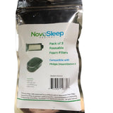 Back of the NovoSleep packaging for the DreamStation 2 compatible reusable foam filter, pack of three, confirming model 86203