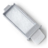 Close-up of a CPAP reusable foam filter frame and white foam media