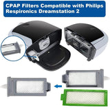 Diagram showing a CPAP ultra-fine filter fitting into the rear compartment of a DreamStation 2 style machine