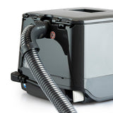 F&P SleepStyle ThermoSmart breathing tube elbow connected to the SleepStyle device air outlet, close product view