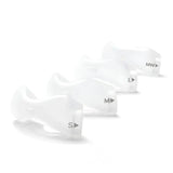 All four DreamWear silicone pillow cushion sizes side by side, marked Small, Medium, Large and Medium Wide