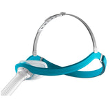Fisher and Paykel Evora nasal mask front view showing the CapFit headgear and compact under-nose cushion