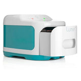 Photograph of the Lumin device with the drawer fully open, showing the empty sanitizing chamber