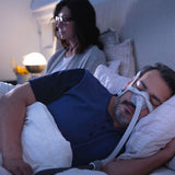Couple sleeping peacefully with AirTouch N20 CPAP mask - demonstrating ultra-quiet operation and comfort