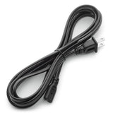 AC power cord folded in a long crossed loop, showing the two-prong wall plug and the figure-8 connector
