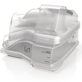 Photograph of the sealed ResMed HumidAir standard water tub, closed lid, front angle