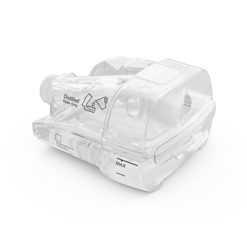 ResMed HumidAir 11 standard water tub, three quarter product view with the white thumb grip visible