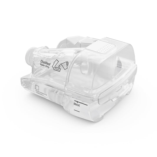 ResMed HumidAir 11 standard water tub, three quarter product view with the white thumb grip visible
