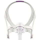 ResMed AirFit N20 For Her Nasal CPAP Mask front view with lavender-accented plush headgear and magnetic clips