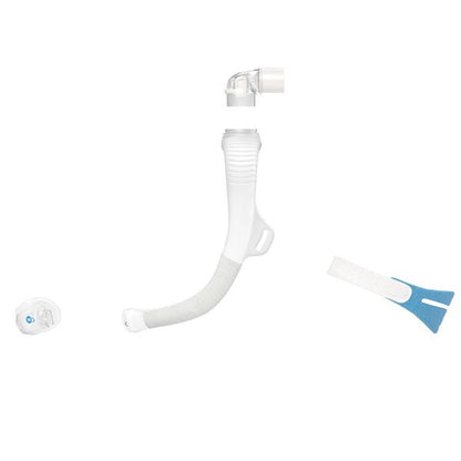 The AirFit N30i separated into its four parts: cradle cushion, SpringFit frame, elbow and headgear