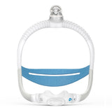 Front view of the AirFit N30i nasal cradle mask showing the blue headgear strap and top mounted swivel elbow