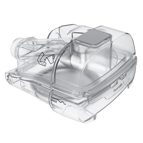 ResMed dishwasher-safe water chamber for AirSense 11 and AirCurve 11, front product view on white background