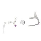 Exploded view of the AirTouch N20 For Her: Flexi-Tube, frame, memory foam cushion and lavender headgear