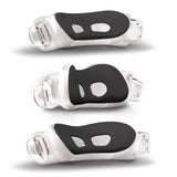 Three ResMed AirTouch N30i nasal cushion sizes from the face side, showing the dark ComfiSoft fabric on each