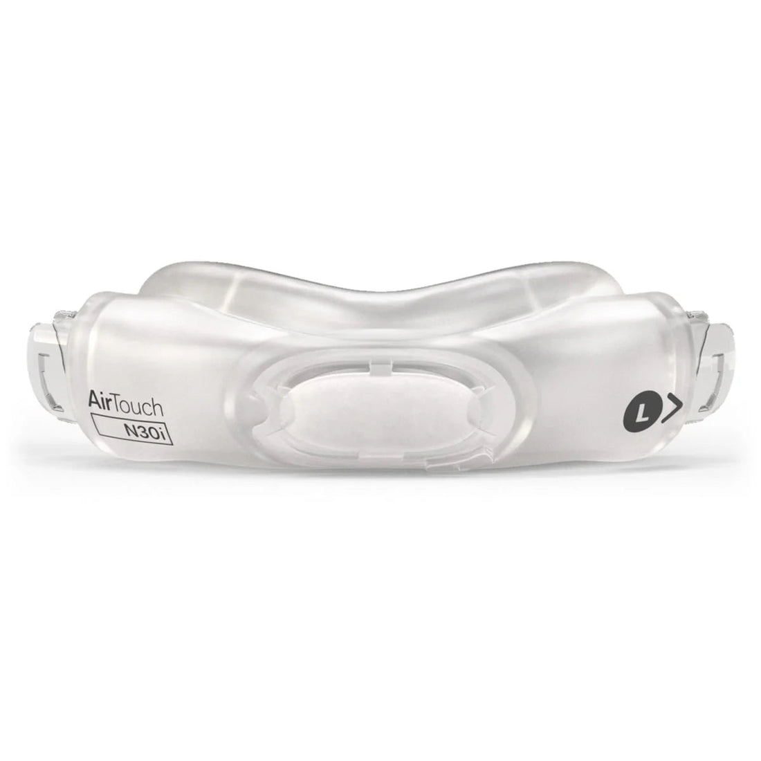 Front view of the ResMed AirTouch N30i Large nasal cushion, with the AirTouch N30i name and L marker printed