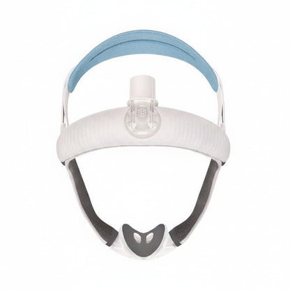 Top-down view of the ResMed AirTouch N30i assembled mask, showing the headgear crown strap and elbow at the top of the frame