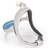 Angled view of the ResMed AirTouch N30i showing the fabric wrapped frame and the elbow at the crown