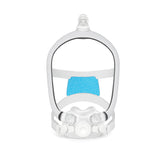 Front view of the ResMed AirTouch F30i Comfort full face mask, the version with a fabric-covered frame