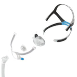 Exploded view of the AirTouch F40 parts: elbow and short tube, frame, vent ring, cushion and headgear