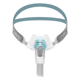 Front view of the Brevida nasal pillow mask showing the AirPillow seal, headgear and short tube