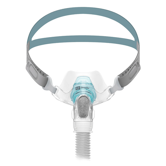 Front view of the Brevida nasal pillow mask showing the AirPillow seal, headgear and short tube