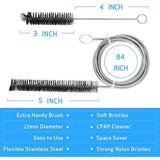Diagram of the NovoSleep tube brush and handy brush with dimension callouts for length