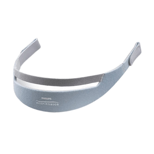 Philips DreamWear headgear on white, a padded gray band with two straps and no arms