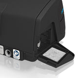 A white standard filter seated in the open filter cover tray on the side of a ResMed AirSense 10